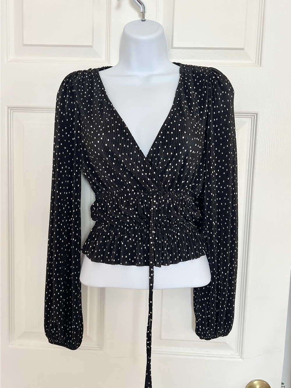Pull&Bear Black White Polka Dot Wrap Blouse